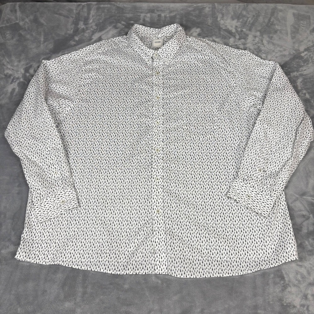 ROWM‎ Mens 4XT White Black Tree Print Button Down Long Sleeve Shirt